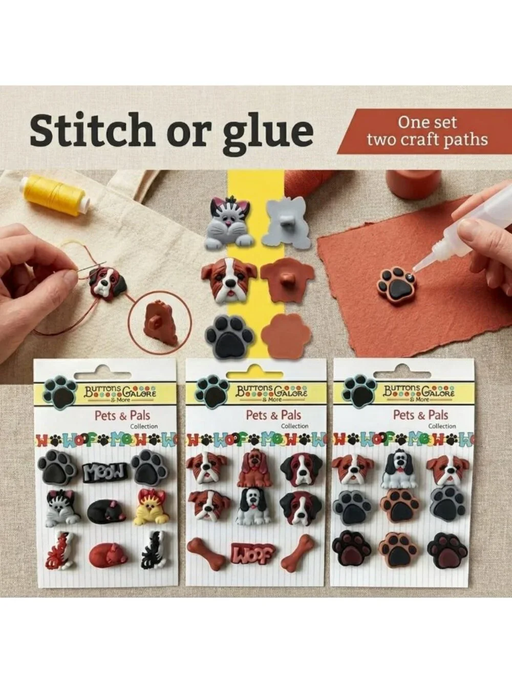 Cute 3D Pet Buttons Set – 36-Piece for Sewing, Scrapbooking & DIY Crafts - Dogs